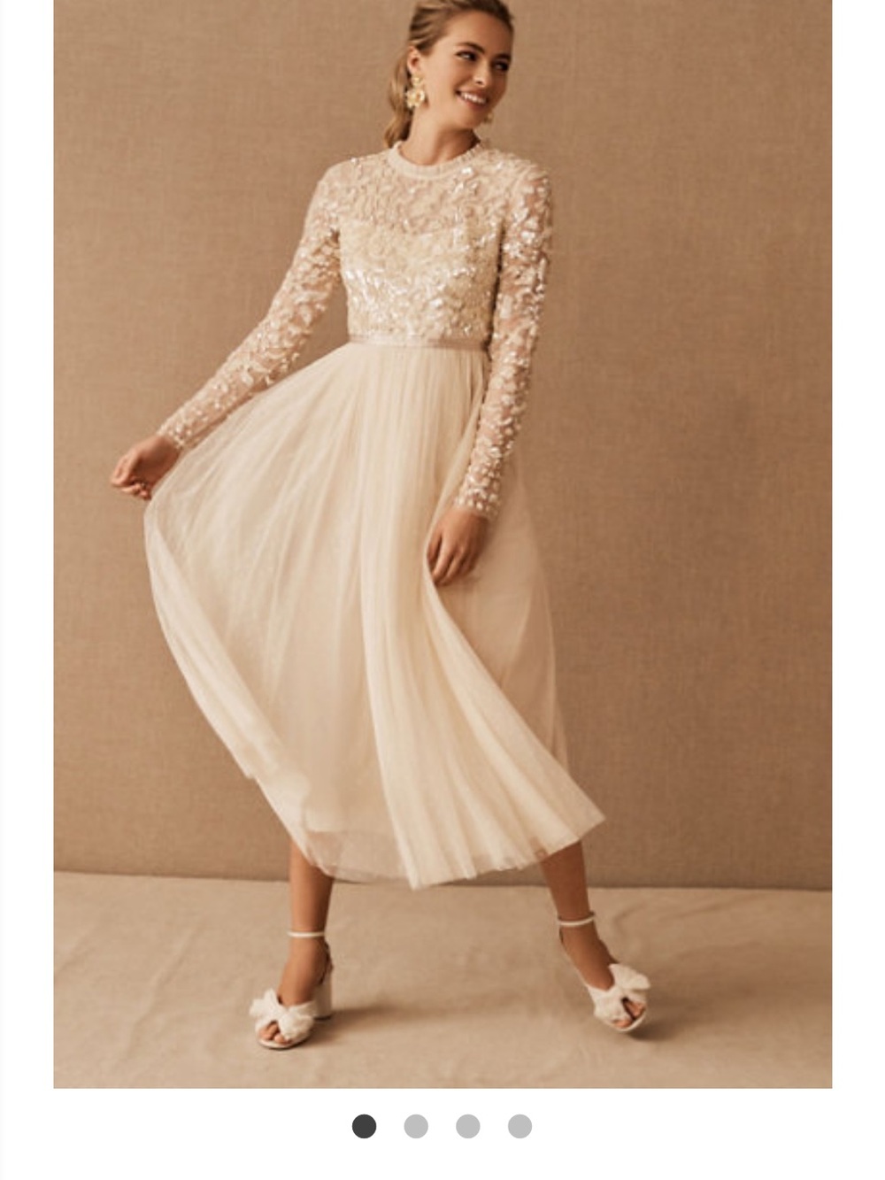 NWT Needle & Thread Cream Champagne Sequin & Tulle Midi Dress